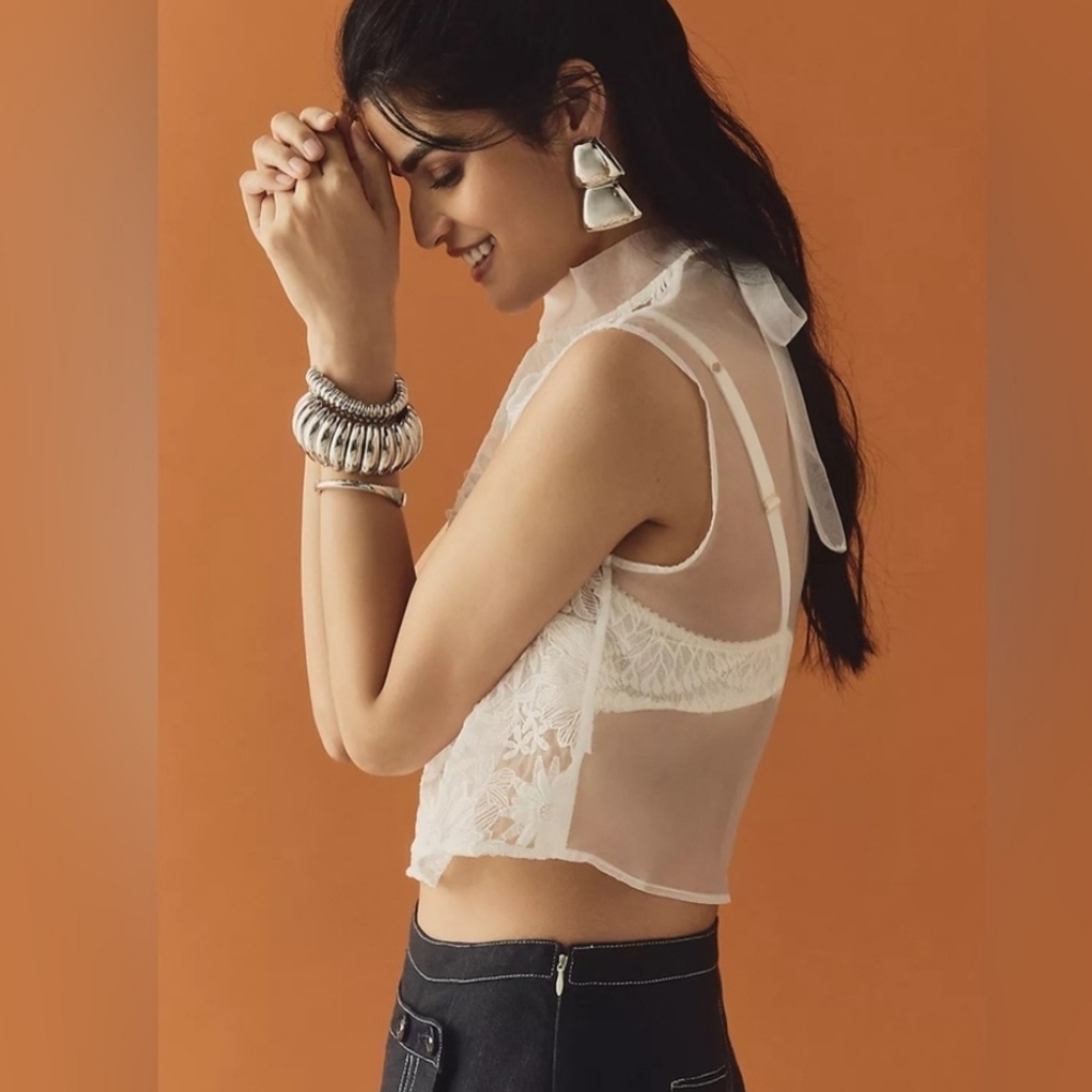 Maeve Sheer White Sleeveless Blouse